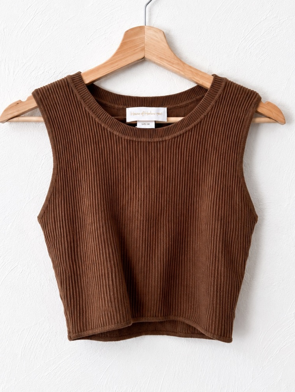 House of Harlow 1960 Chocolate Brown Ribbed Sleeveless Crop Tank